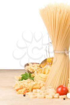 raw pasta and food vegetable isolated at white background