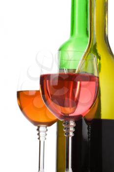 wine in glass and bottle isolated on white background