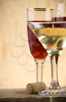 glass of wine on wood background