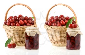 cherry jam isolated on white background