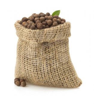 allspice in bag isolated on white background