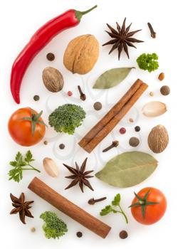 herbs and spices isolated on white background