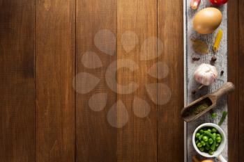 spice and herb on wooden background texture
