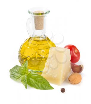 pesto sauce ingredients isolated on white background
