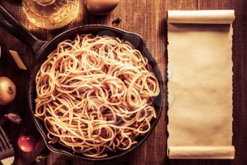 ready pasta  on wooden background