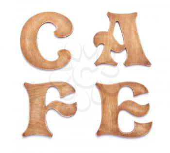 wooden cafe letters isolated on white background