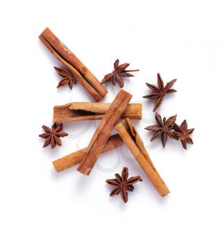 anise star and cinnamon stick isolated on white background