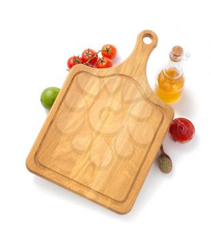cutting board with  ingredient isolated on white background