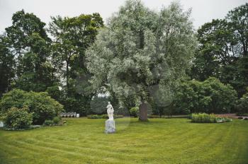 Field with statues in Catherine Park of the settlement Tsarskoye Selo the Leningrad region nearby to the city of St. Petersburg.