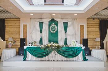 Hall decorated for wedding.