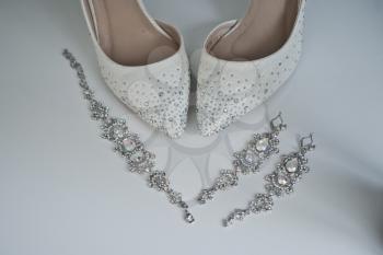 The brides shoes before the wedding.