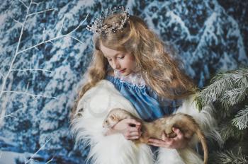 Snow Princess with the ferret in his hands.