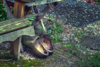 Dutch wooden shoes. standing on the street.