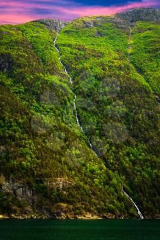 Waterfall over the Geiranger fjord, Norway