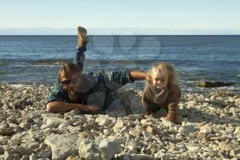 Dad and daughter at the sea . vacation by the ocean