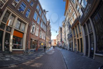 streets of a European city of Amsterdam. Photos for wide angle fisheye