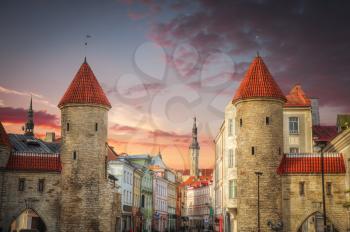 Medieval Town Hall and Town Hall Square of Tallinn, the capital of Estonia. Stitched Panorama