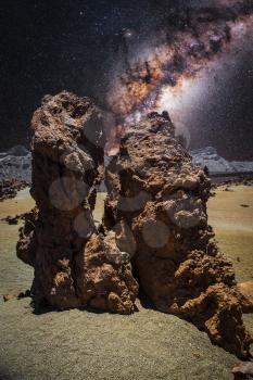 Milky Way above volcanic rocks at Tenerife