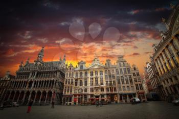 Brussels Grand Place. The evening in the old city in Europe