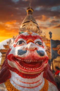 Swayambhunath Stupa stands on the hill in Kathmandu, Nepal