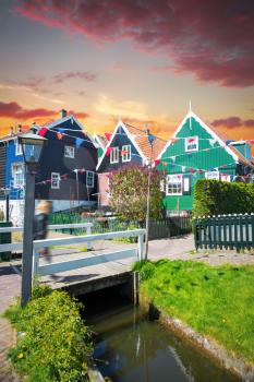 Traditional houses in Holland town Volendam, Netherlands