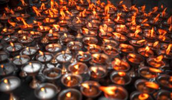 Kathmandu candles burn for religious purposes. Nepal