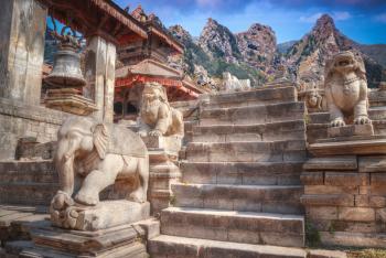 Temples of Durbar Square in Bhaktapur, Kathmandu valey, Nepal.