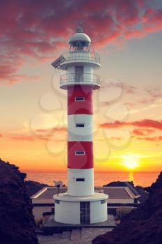 Lighthouse Punta de Teno is Tenerife on the Atlantic Ocean
