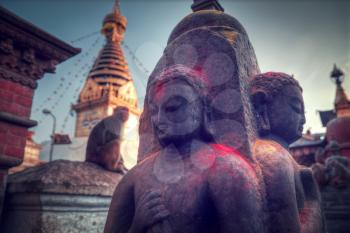 Swayambhunath Stupa stands on the hill in Kathmandu, Nepal