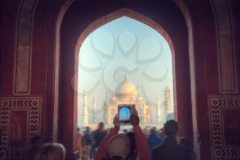 Taj Mahal . white marble mausoleum on the south bank of the Yamuna river in the Indian city of Agra, Uttar Pradesh.