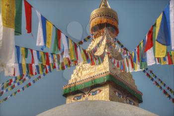 Evening view of Bodhnath stupa .  Kathmandu .  Nepal