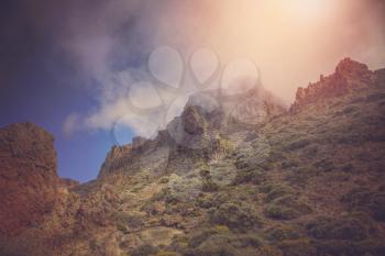 clouds rest on the mountains. Tenerife, Spain, Europe