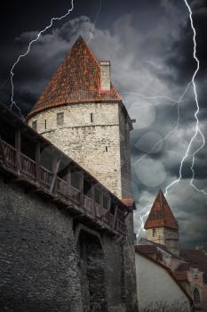 Heavy thunderstorm with lightning. picturesque and very beautiful  photos of Tallinn
