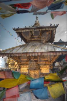 Swayambhunath - the Buddhist temple and the village center on the outskirts of Kathmandu in Nepal. Monkey Temple.