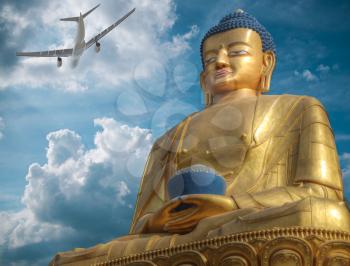 Swayambhunath golden Buddha statue. Kathmandu, Nepal