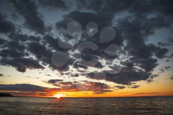 colorful sunset over the evening ocean