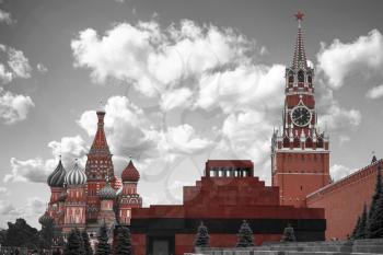 Kremlin . Russian Federation. black and red and white photo