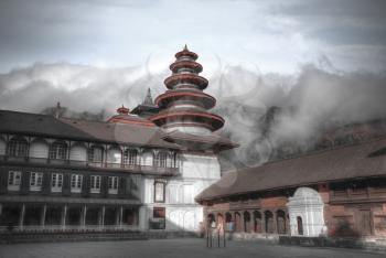 Patan .Ancient city in Kathmandu Valley. Nepal. black and red and white photo