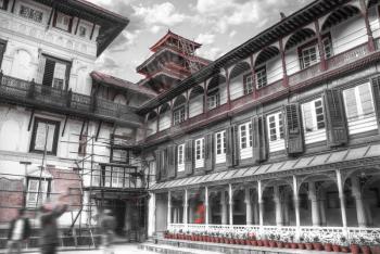 Patan .Ancient city in Kathmandu Valley. Nepal. black and red and white photo