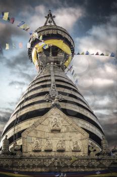 Evening view of Bodhnath stupa .  Kathmandu .  Nepal