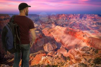 a male tourist travels along the Grand Canyon, USA.