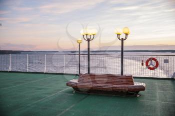 the deck of the ferry sailing to the sea.