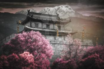 Xian city wall. The largest monument of Chinese architecture. Infrared photography