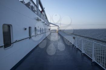 the deck of the ferry sailing to the sea.