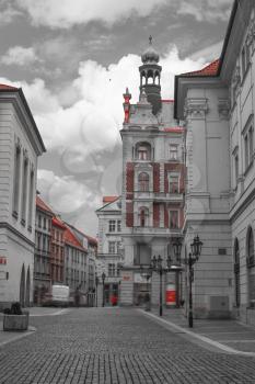 beautiful old streets of Prague. Czech Republic. black and white photography.
