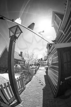 black and white photography .
Traditional houses in Holland town Volendam, Netherlands