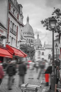 Montmartre Paris. Basilica of the Sacred Heart of Jesus. black and white photography.