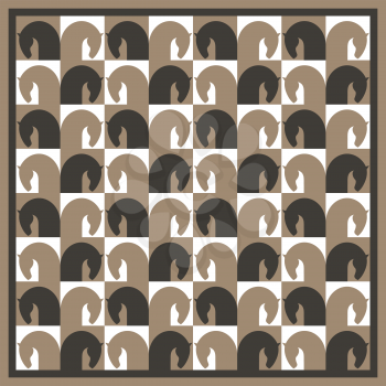 Seamless pattern with image horse heads, stylized in form chessboard, vector illustration