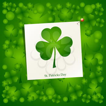 Clover leaf on green background for happy St. Patricks Day