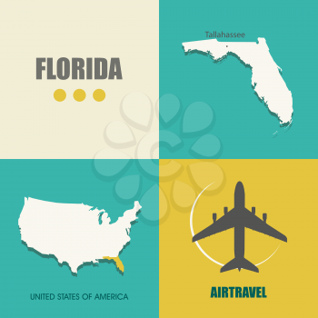 flat design with map Florida concept for air travel